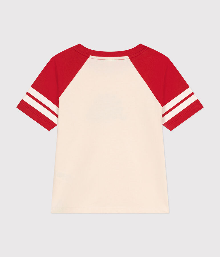 T-shirt bambino in jersey stampato ecru/rosso