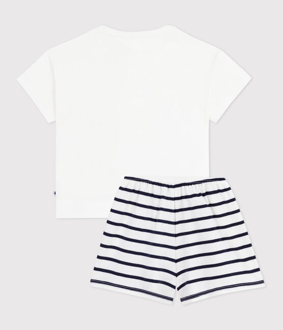 Pigiama corto in cotone con stampa a cuori bambino bianco MARSHMALLOW/blu SMOKING