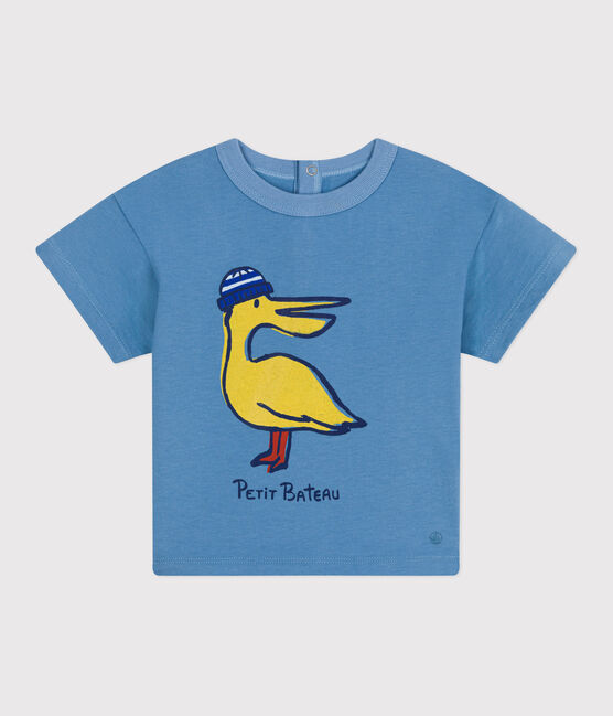 T-shirt a maniche corte in cotone tinta unita neonato blu ALASKA