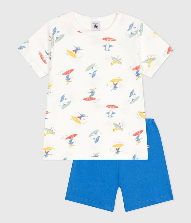 Pigiama corto in cotone con surfisti stampati bambino bianco/multicolore
