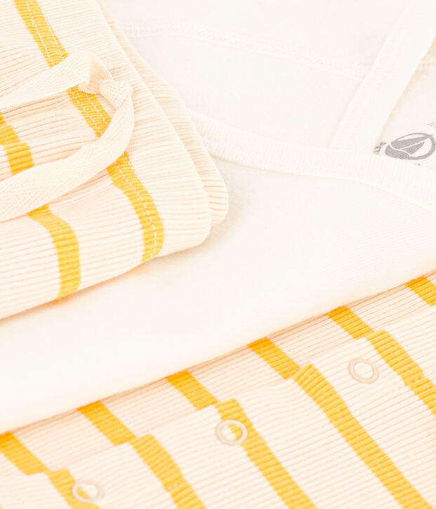 Tutina a righe marini&egrave;re beb&egrave; in cotone ecru/giallo