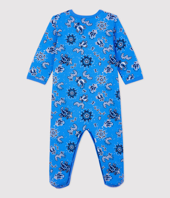 Tutina pigiama bebè a motivo bandana in cotone biologico blu BRASIER/bianco MULTICO