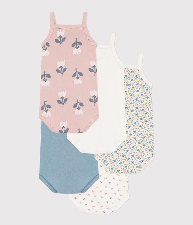 Set di 5 body a fiori con spalline in cotone multicolore