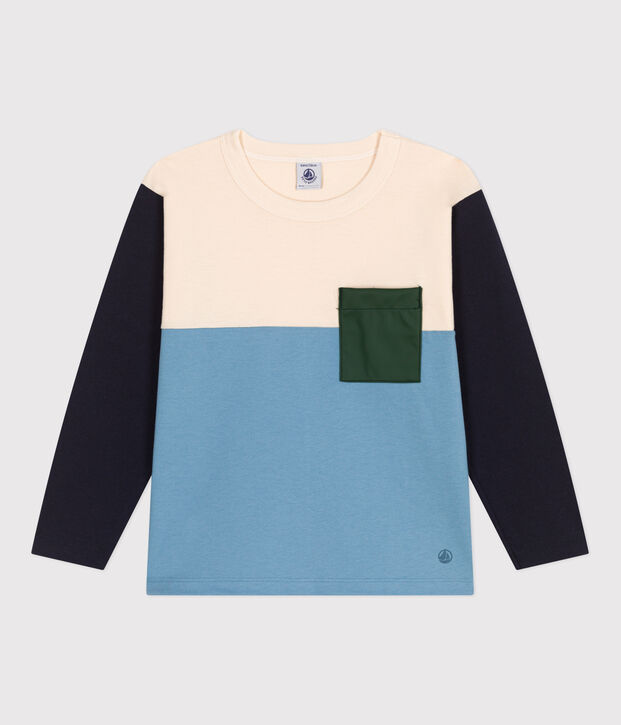 T-shirt a maniche lunghe in cotone bambino ecru/multicolore