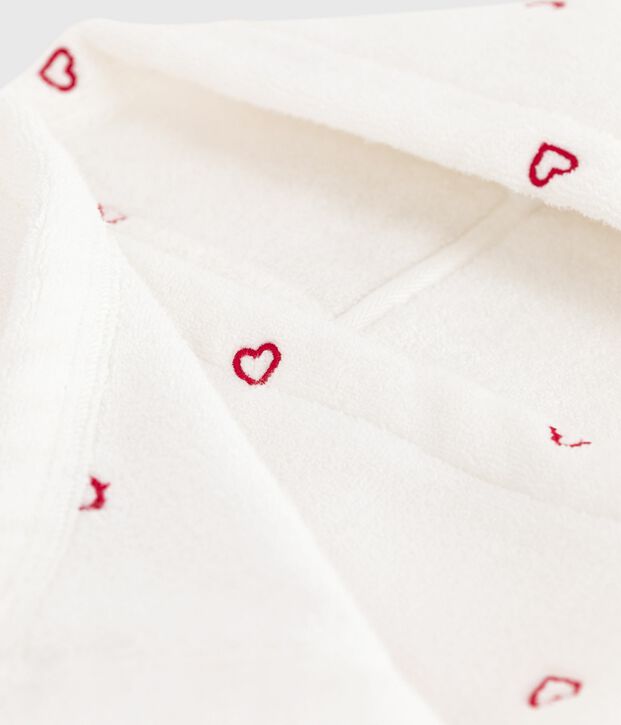 Mantellina da bagno in spugna con cuori ricamati neonato bianco/rosa