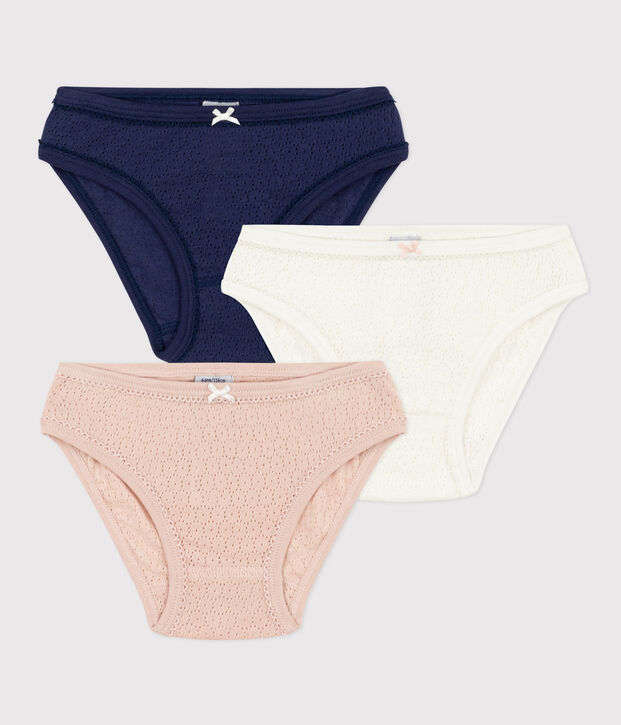 Confezione da 3 slip a tinta unita in cotone traforato bambina multicolore