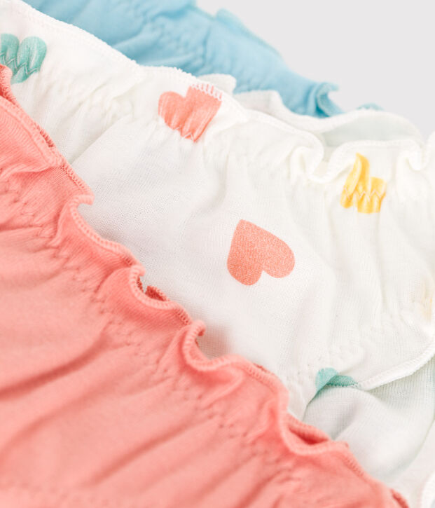 Set di 3 slip vezzosi in cotone con stampa a cuori bambina multicolore