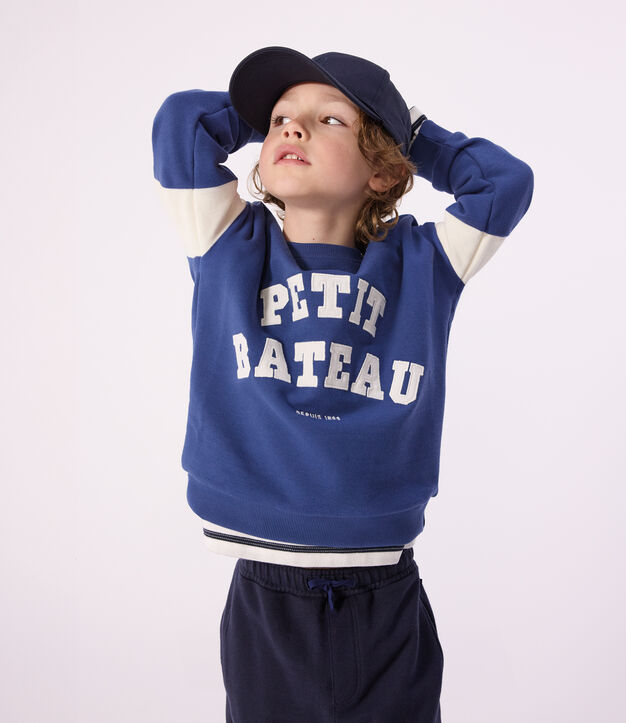 Felpa in cotone bambino blu/ecru
