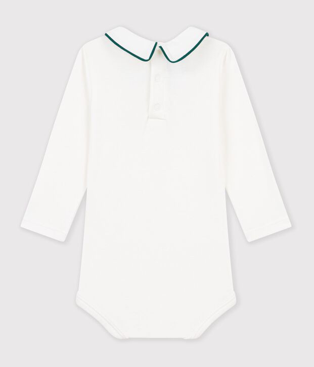 Body in cotone tinta unita con colletto ricamato neonato bianco