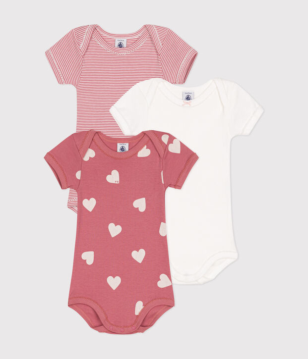 Set di 3 body a maniche corte in cotone a cuori neonato multicolore