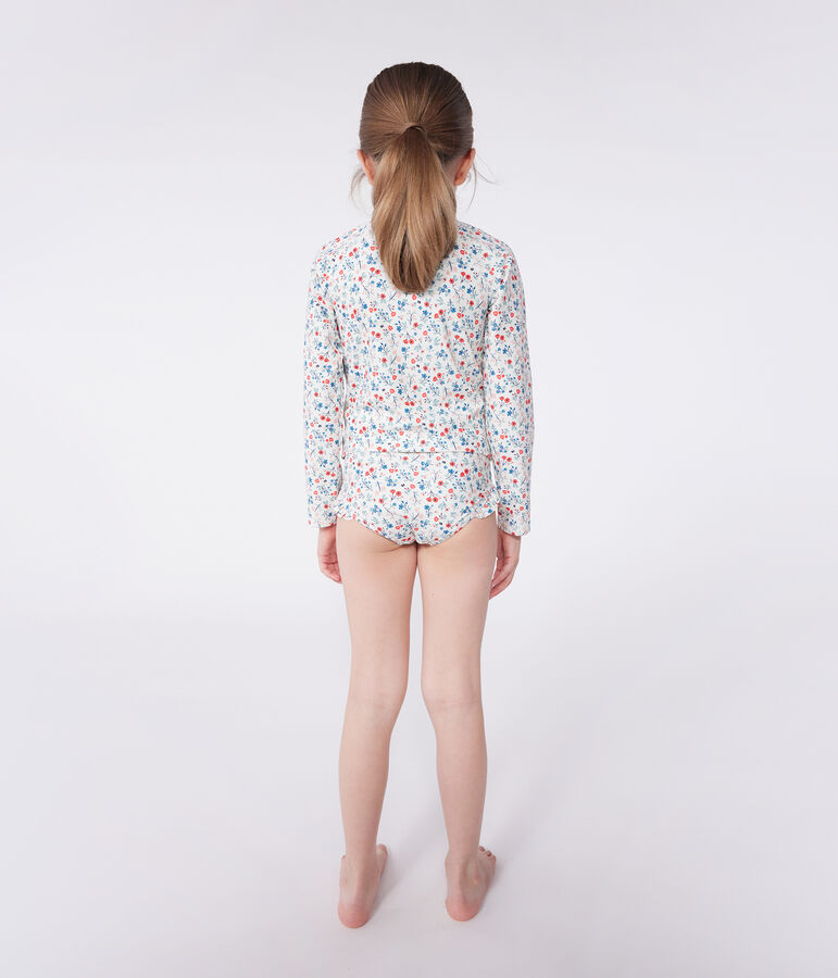 T-shirt da bagno anti-UV a maniche lunghe a fiori bambina bianco MARSHMALLOW/bianco MULTICO