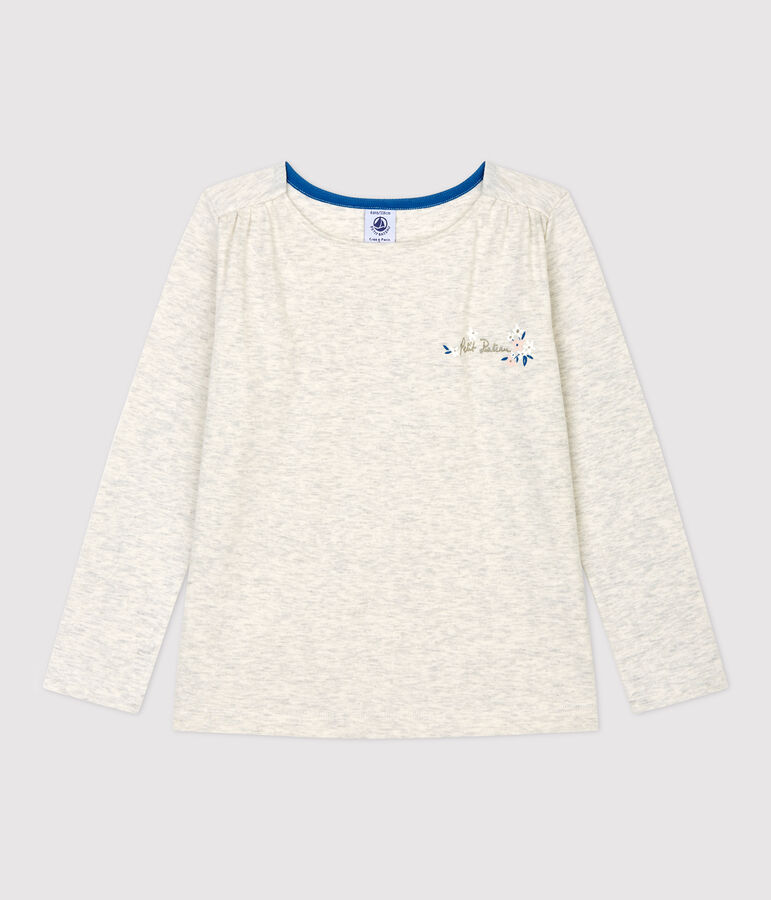 T-shirt bambina a maniche lunghe in cotone beige