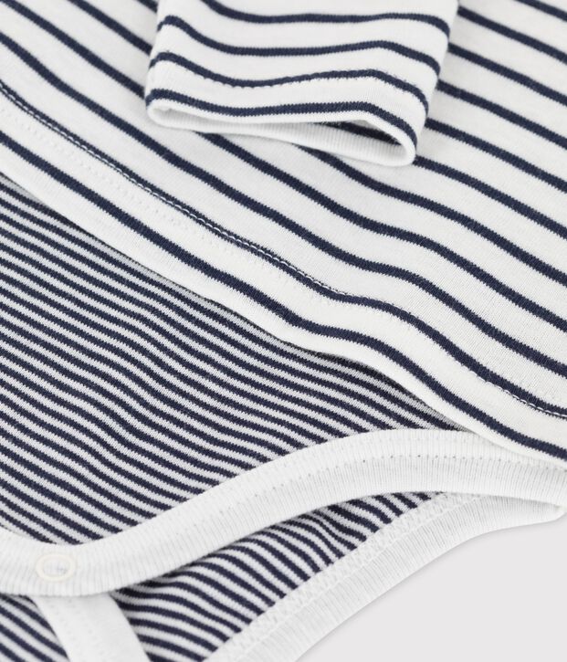 Body marini&egrave;re beb&egrave; in cotone biologico bianco/blu