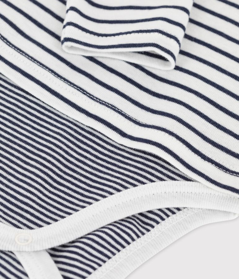 Body marini&egrave;re beb&egrave; in cotone biologico bianco/blu