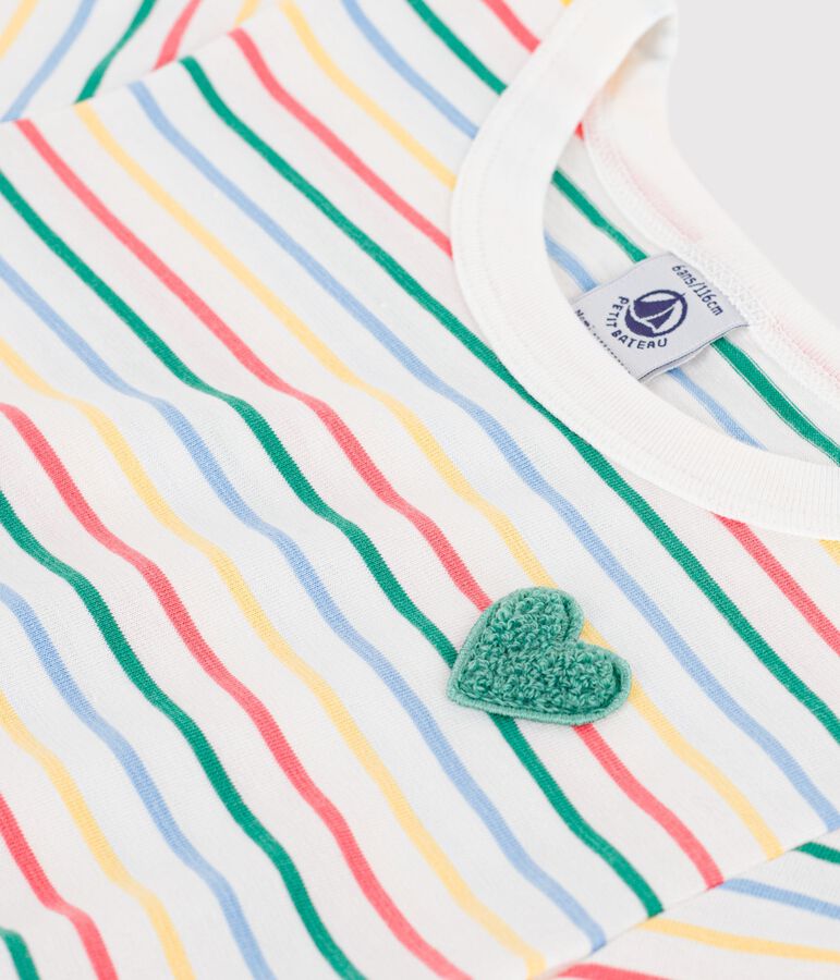 Abito a maniche corte in cotone a righe bambina bianco/multicolore