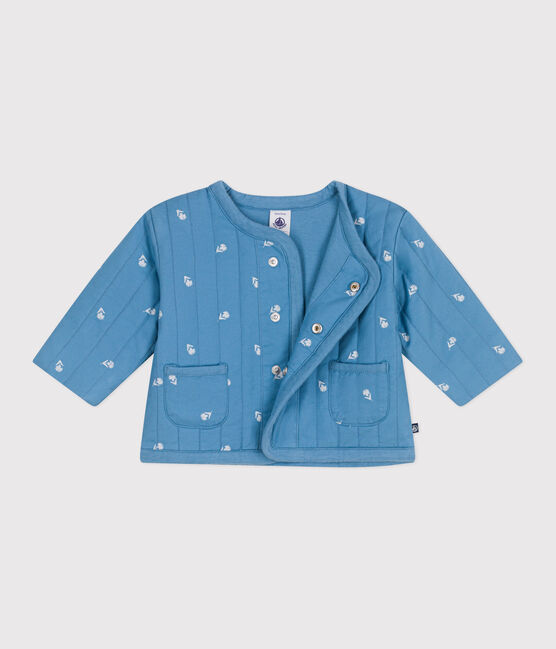 Giacca neonato in cotone trapuntato con stampa a fiorellini blu ALASKA/bianco MARSHMALLOW