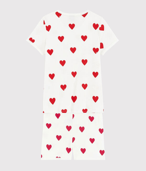 Pigiama corto bambina in cotone motivo cuore bianco MARSHMALLOW/rosso TERKUIT
