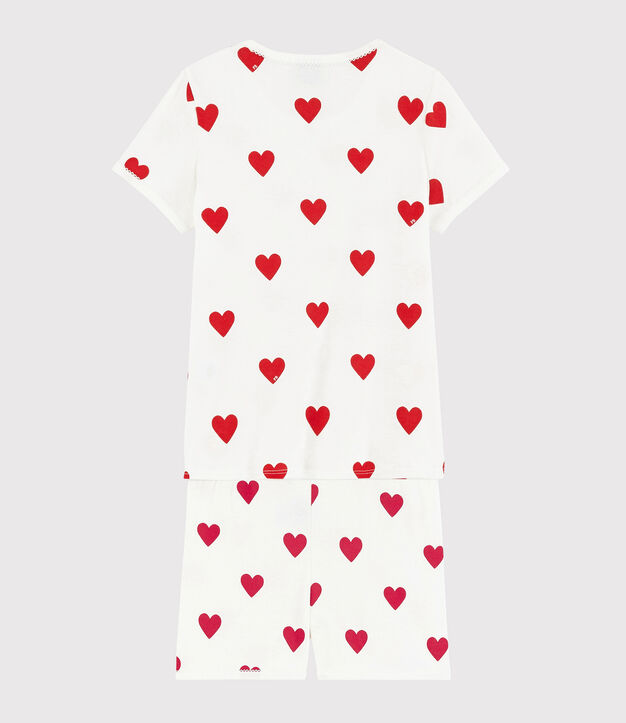 Pigiama short per bambini in cotone con stampa a cuori bianco/rosso