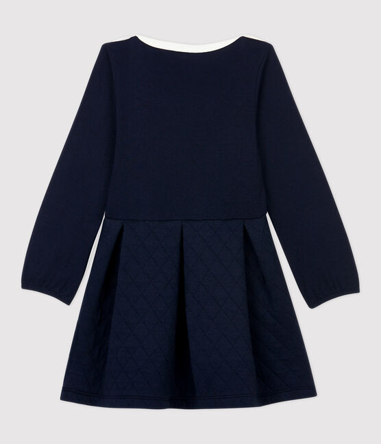 Abito bambina a maniche lunghe in cotone e tubique blu SMOKING