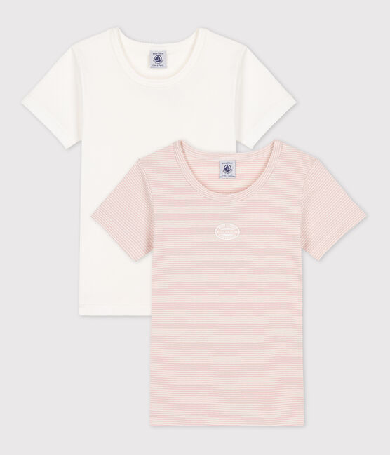 Confezione da 2 t-shirt a maniche corte di cotone per bimbe, con fantasia millerighe variante 1