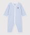 Pigiama senza piedini in spugna di cotone a righe neonato blu/ecru