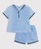 Completo neonato 2 pezzi in chambray con T-shirt con colletto alla marinara blu