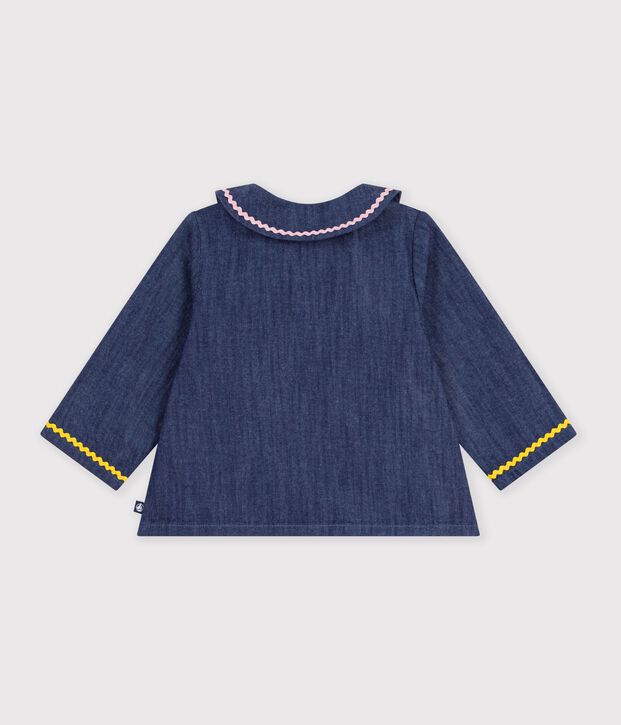 Blusa a maniche lunghe in denim tinta unita neonato blu