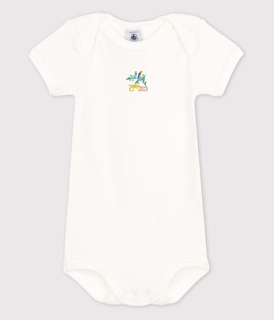 Body manica corta bebè bianco MARSHMALLOW/ VERT