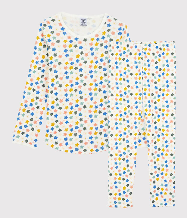 Pigiama a fiori fosforescenti bambina in cotone bianco/multicolore