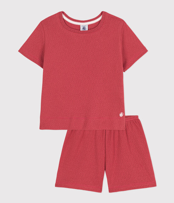 Pigiama corto bambina in cotone traforato tinta unita rosa PAPI
