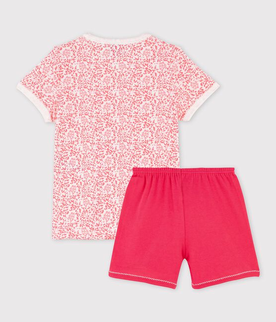 Pigiama corto bambina in cotone con fantasia floreale a rose bianco MARSHMALLOW/rosa GRETEL