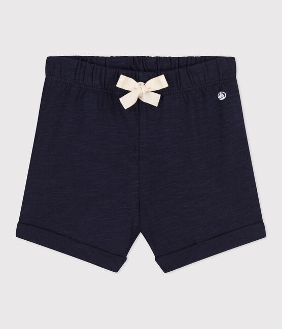 Shorts bebè in jersey fiammato tinta unita blu SMOKING