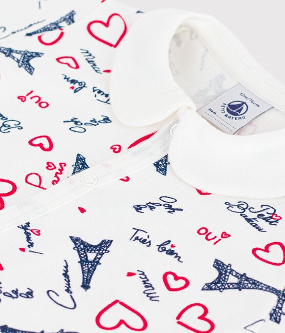 Tutina corta in cotone con colletto e stampa Parigi neonato bianco MARSHMALLOW/bianco MULTICO