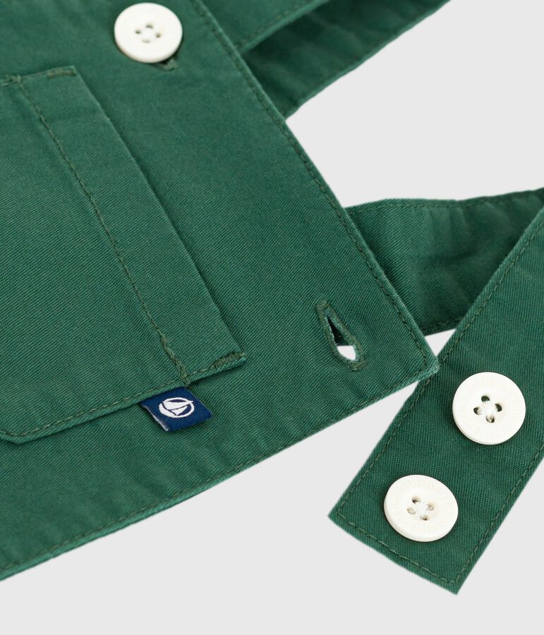 Salopette corta in serge di cotone tinta unita neonato verde