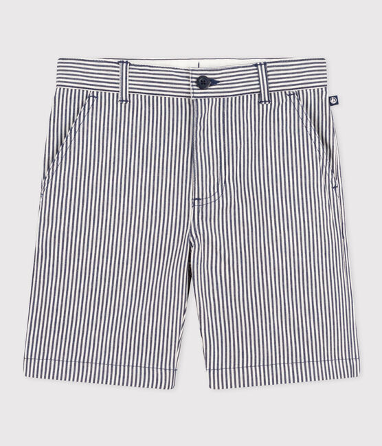 Bermuda bambino in tela di cotone a righe blu MEDIEVAL/bianco MARSHMALLOW