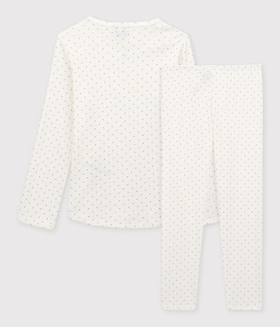 Pigiama bambina traforato a pois in cotone biologico bianco MARSHMALLOW/ POLOCHON