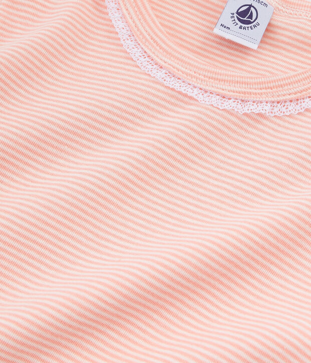 Pigiama manica corta bambina a costine rosa/bianco