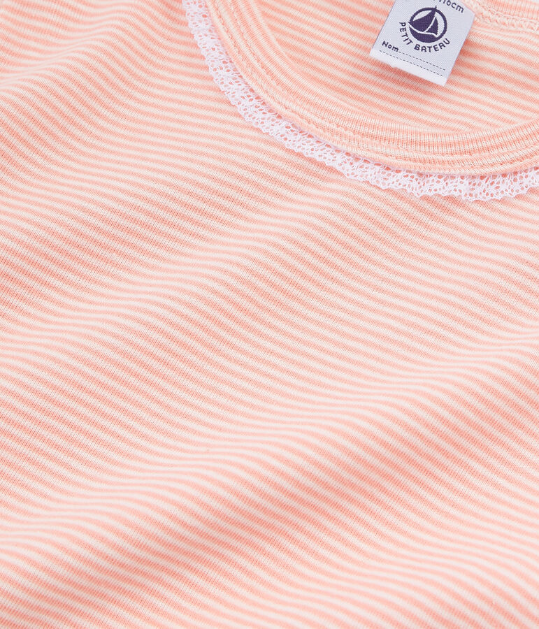 Pigiama manica corta bambina a costine rosa ROSAKO/bianco MARSHMALLOW