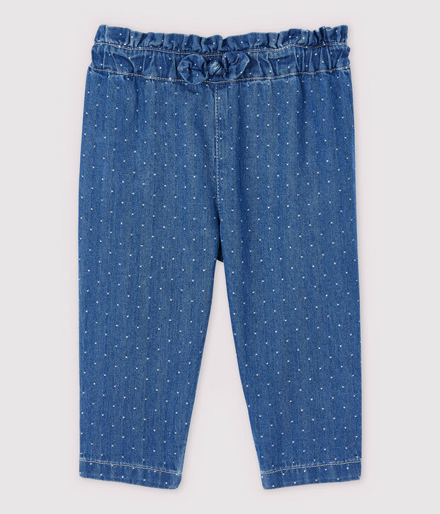 Pantaloni in denim chiaro a pois beb&egrave; femmina blu