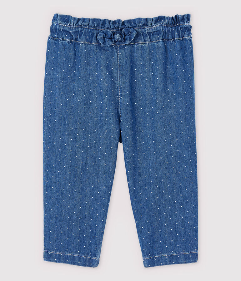 Pantaloni in denim chiaro a pois beb&egrave; femmina blu