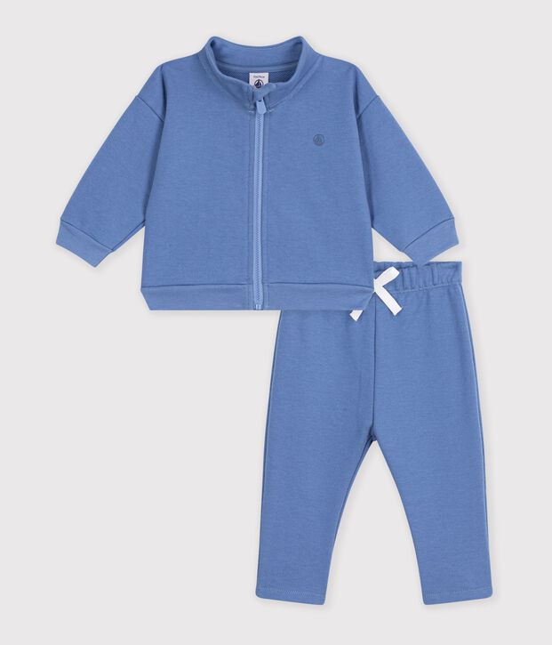 Set per neonato composto da felpa e pantaloni in cotone tinta unita blu