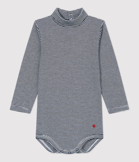 Body in cotone bebè. blu SMOKING/bianco MARSHMALLOW