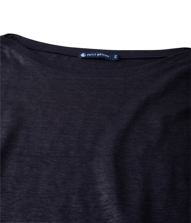 T-shirt donna a maniche lunghe in lino laccato blu/blu