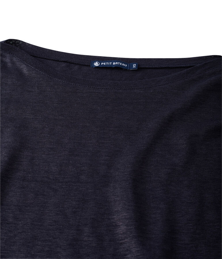 T-shirt donna a maniche lunghe in lino laccato blu/blu