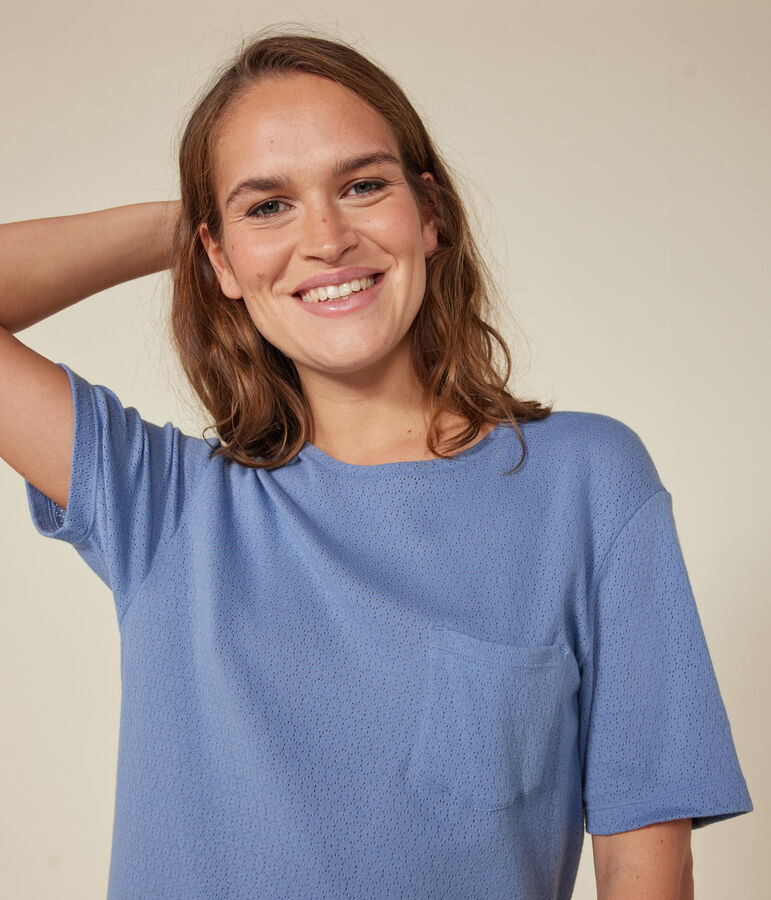 Camicia da notte in cotone traforato donna blu