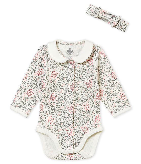 Body con colletto ML e fascia stampata per bebé femmina bianco MARSHMALLOW/bianco MULTICO