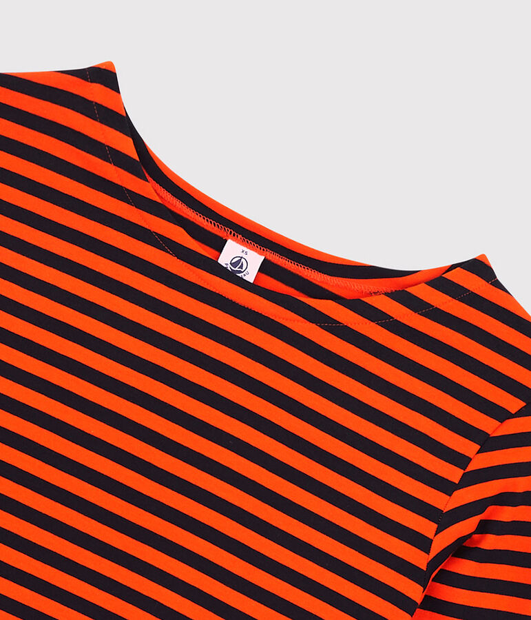 T-shirt marini&egrave;re in cotone Donna blu/arancione