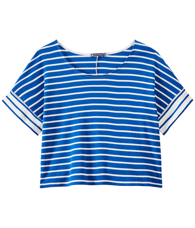 T-shirt donna oversize a righe blu/bianco
