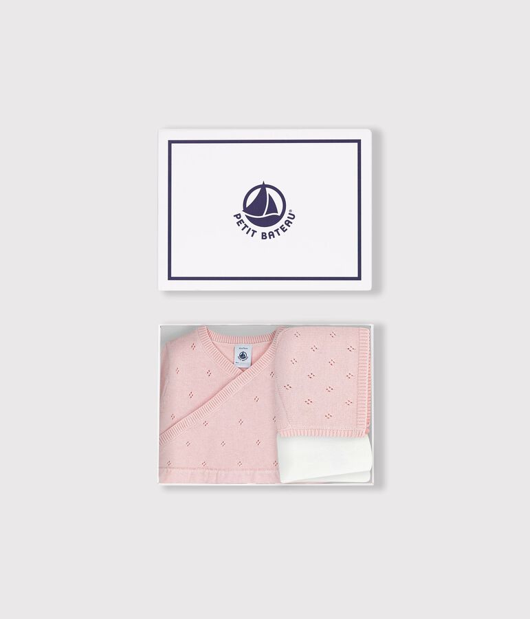 Set regalo con pagliaccetto e collant in maglia neonata multicolore