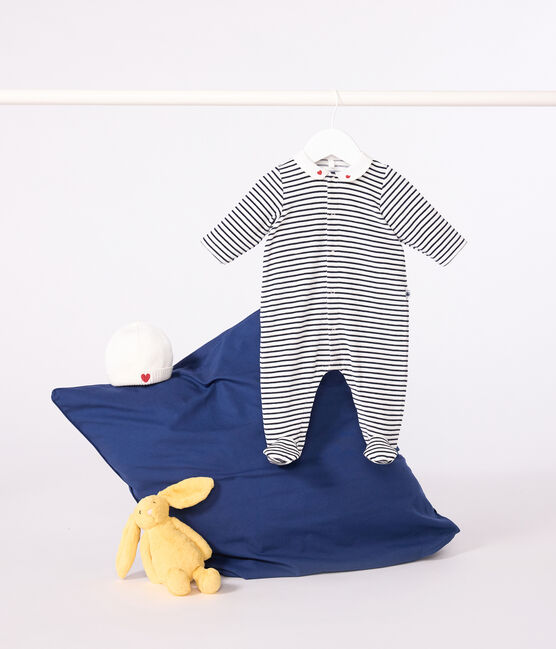 Pigiama in ciniglia con colletto e stampa neonato bianco MARSHMALLOW/blu SMOKING